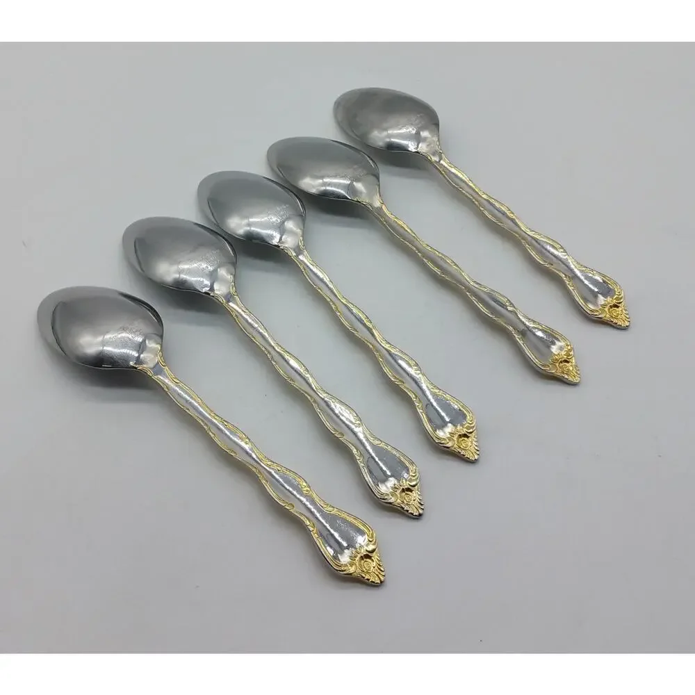 5 Oval Place Soup Spoon Tablespoon Rose Cascade Towle Supreme 18/8 Gold Accent